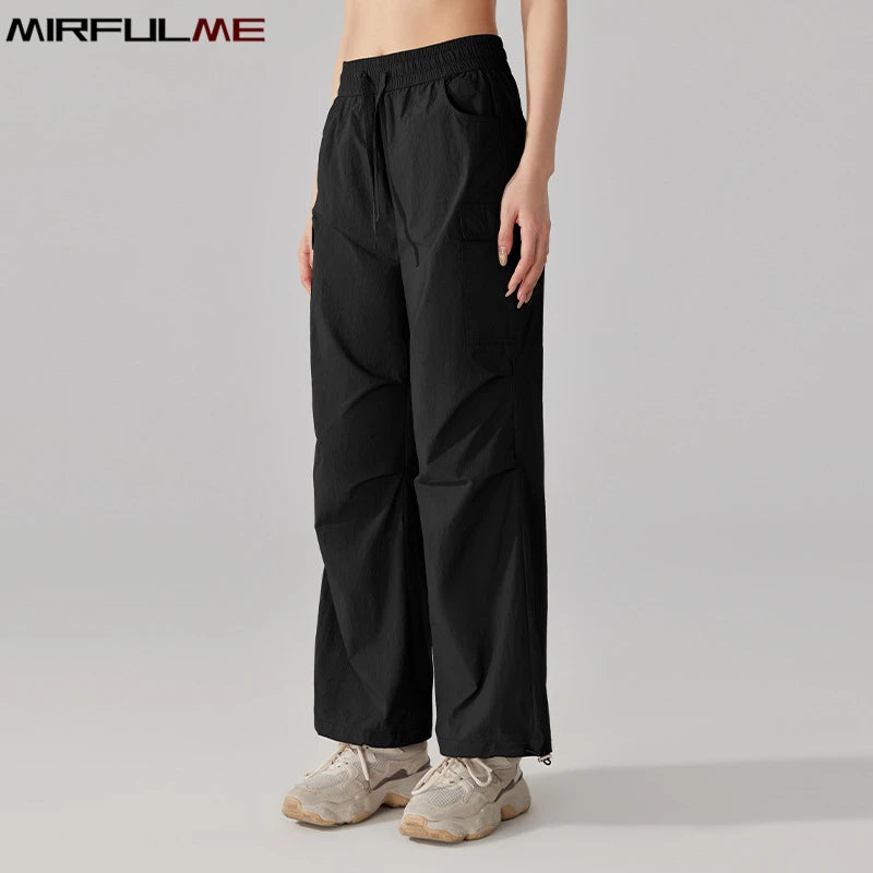 Summer Women Hiking Pants Loose Thin Sport Pant Resisting Wind & Rain Drawstring Running Trousers Gym Fitness Jogger Pant Female