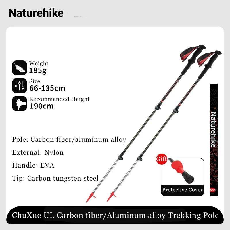Naturehike Ultralight Carbon Fiber Trekking Poles Walking Sticks Hiking Canes Folding Aluminum Walking Pole Telescopic Sticks