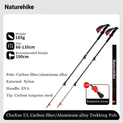 Naturehike Ultralight Carbon Fiber Trekking Poles Walking Sticks Hiking Canes Folding Aluminum Walking Pole Telescopic Sticks