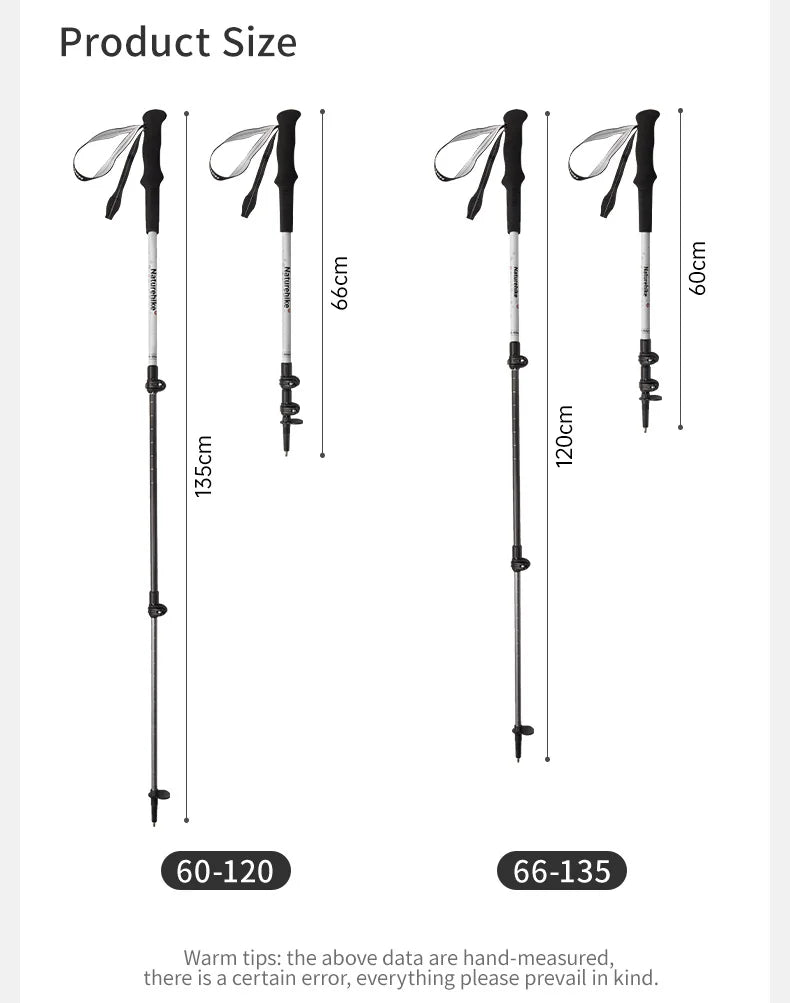 Naturehike Ultralight Carbon Fiber Trekking Poles Walking Sticks Hiking Canes Folding Aluminum Walking Pole Telescopic Sticks
