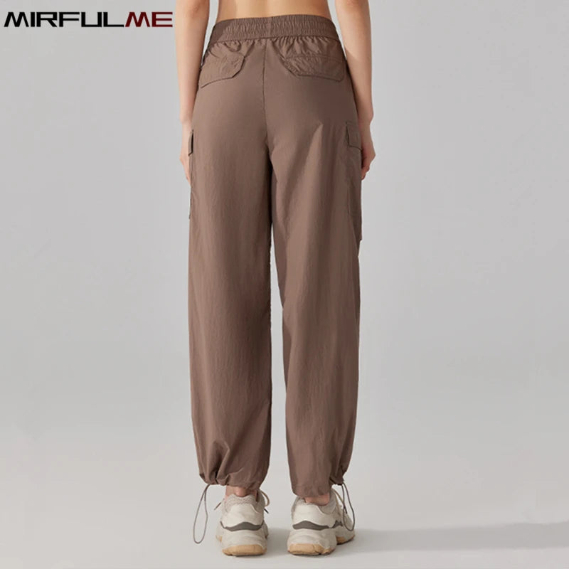 Summer Women Hiking Pants Loose Thin Sport Pant Resisting Wind & Rain Drawstring Running Trousers Gym Fitness Jogger Pant Female