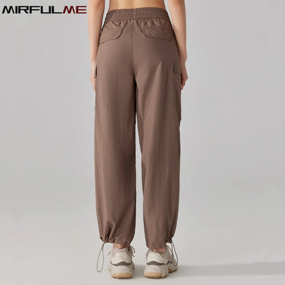 Summer Women Hiking Pants Loose Thin Sport Pant Resisting Wind & Rain Drawstring Running Trousers Gym Fitness Jogger Pant Female