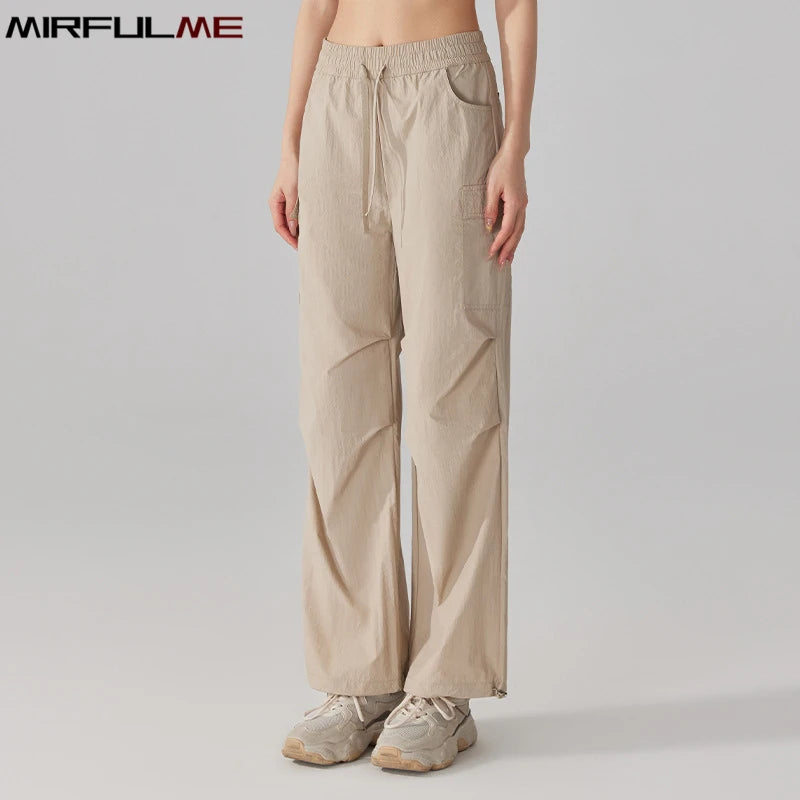 Summer Women Hiking Pants Loose Thin Sport Pant Resisting Wind & Rain Drawstring Running Trousers Gym Fitness Jogger Pant Female