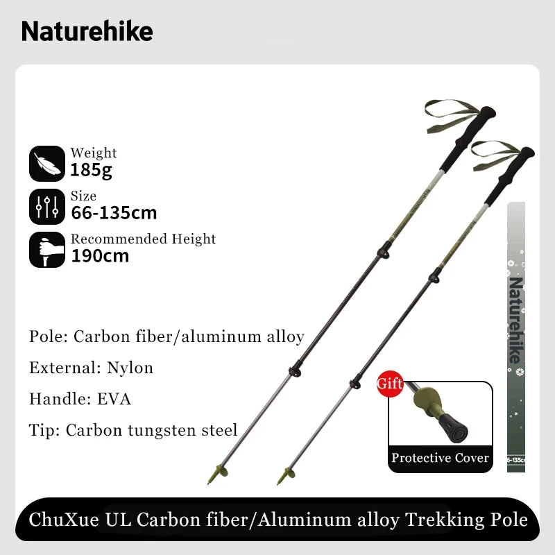 Naturehike Ultralight Carbon Fiber Trekking Poles Walking Sticks Hiking Canes Folding Aluminum Walking Pole Telescopic Sticks
