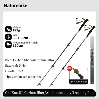 Naturehike Ultralight Carbon Fiber Trekking Poles Walking Sticks Hiking Canes Folding Aluminum Walking Pole Telescopic Sticks