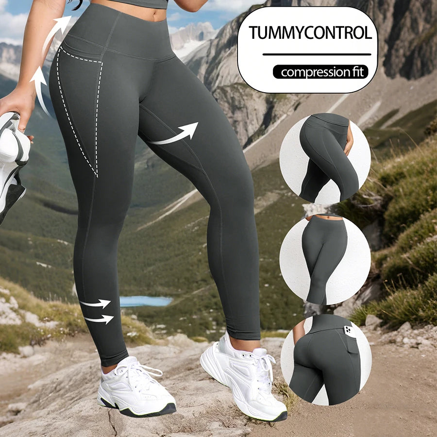 Hiking Pants Women Leggings with Pockets Tummy Control Workout Leggings Stretchy Workout Running Gym Yoga Pants Casual Wear