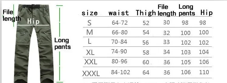 Men's Tactical Pants Detachable Shorts Hiking and Camping Pants Men's Summer Breathable Hunting and Mountaineering Pants