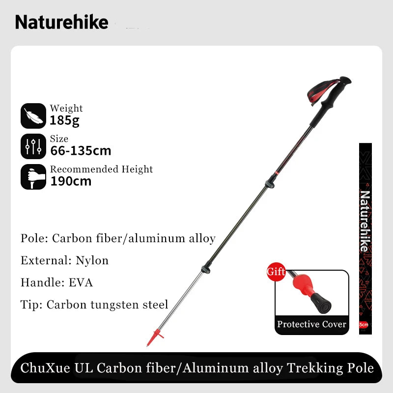 Naturehike Ultralight Carbon Fiber Trekking Poles Walking Sticks Hiking Canes Folding Aluminum Walking Pole Telescopic Sticks