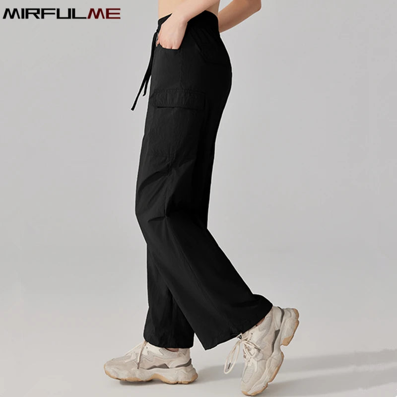 Summer Women Hiking Pants Loose Thin Sport Pant Resisting Wind & Rain Drawstring Running Trousers Gym Fitness Jogger Pant Female