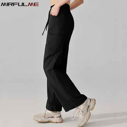 Summer Women Hiking Pants Loose Thin Sport Pant Resisting Wind & Rain Drawstring Running Trousers Gym Fitness Jogger Pant Female