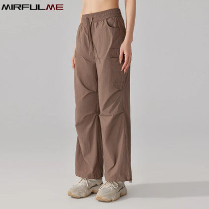 Summer Women Hiking Pants Loose Thin Sport Pant Resisting Wind & Rain Drawstring Running Trousers Gym Fitness Jogger Pant Female