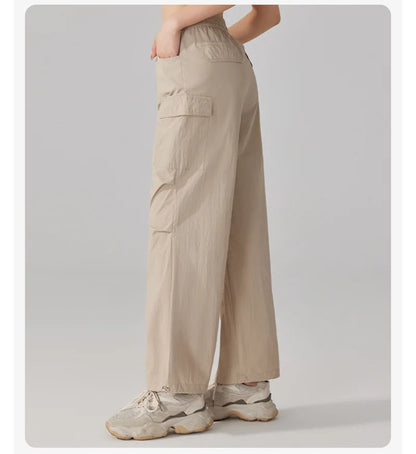 Summer Women Hiking Pants Loose Thin Sport Pant Resisting Wind & Rain Drawstring Running Trousers Gym Fitness Jogger Pant Female