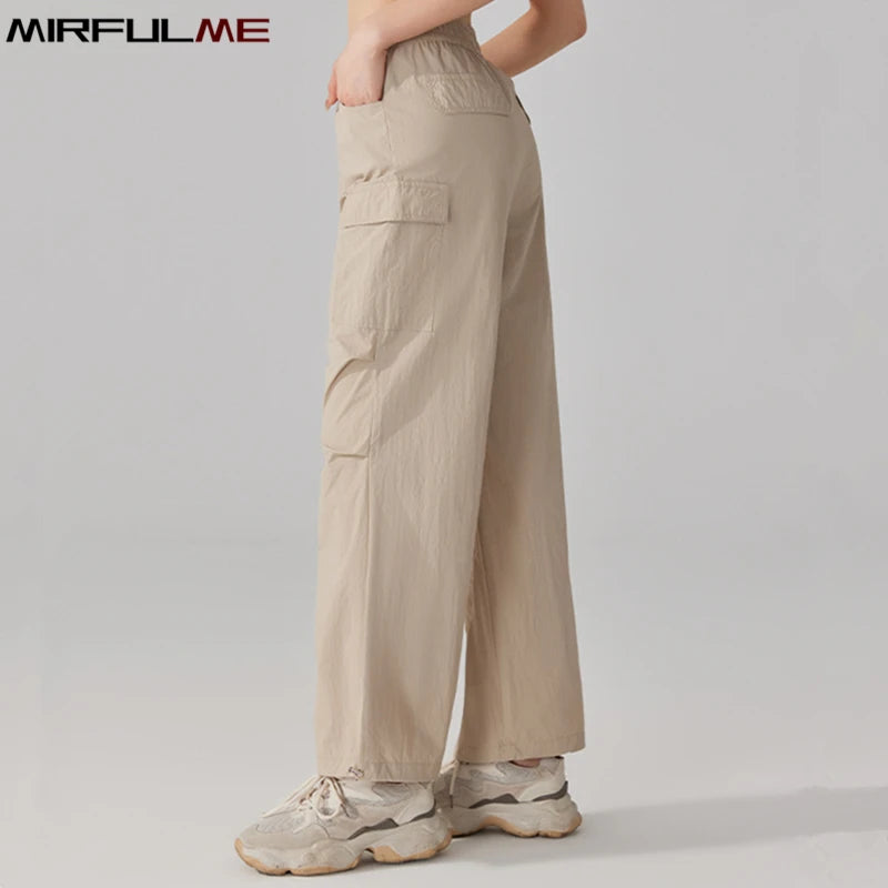Summer Women Hiking Pants Loose Thin Sport Pant Resisting Wind & Rain Drawstring Running Trousers Gym Fitness Jogger Pant Female