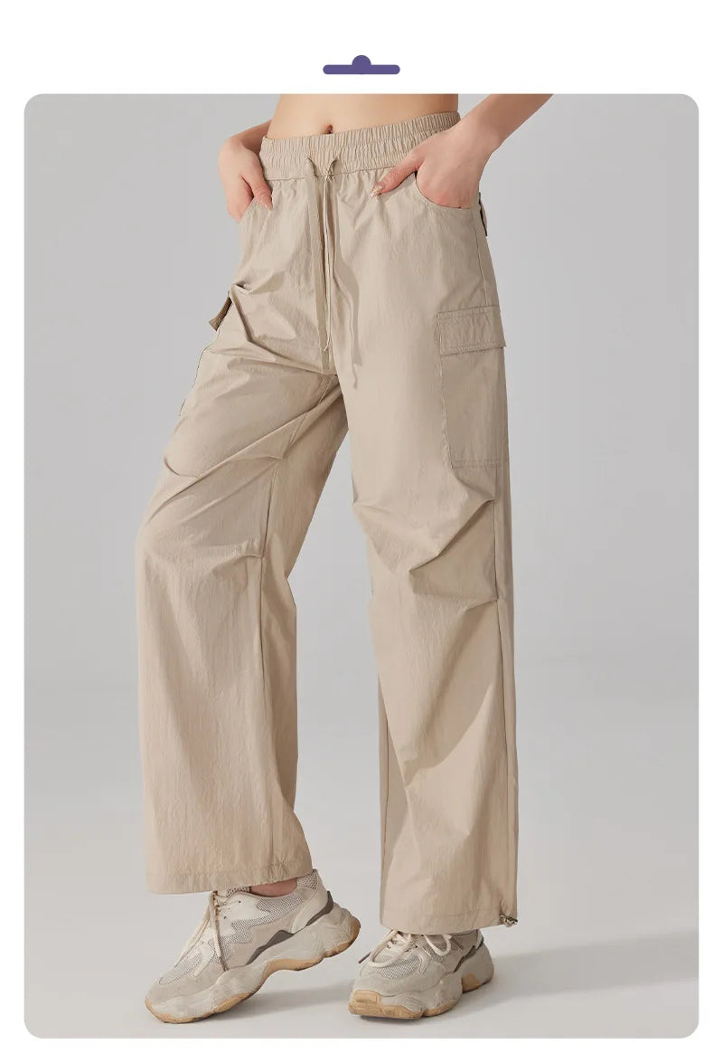 Summer Women Hiking Pants Loose Thin Sport Pant Resisting Wind & Rain Drawstring Running Trousers Gym Fitness Jogger Pant Female