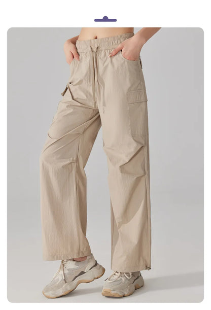 Summer Women Hiking Pants Loose Thin Sport Pant Resisting Wind & Rain Drawstring Running Trousers Gym Fitness Jogger Pant Female